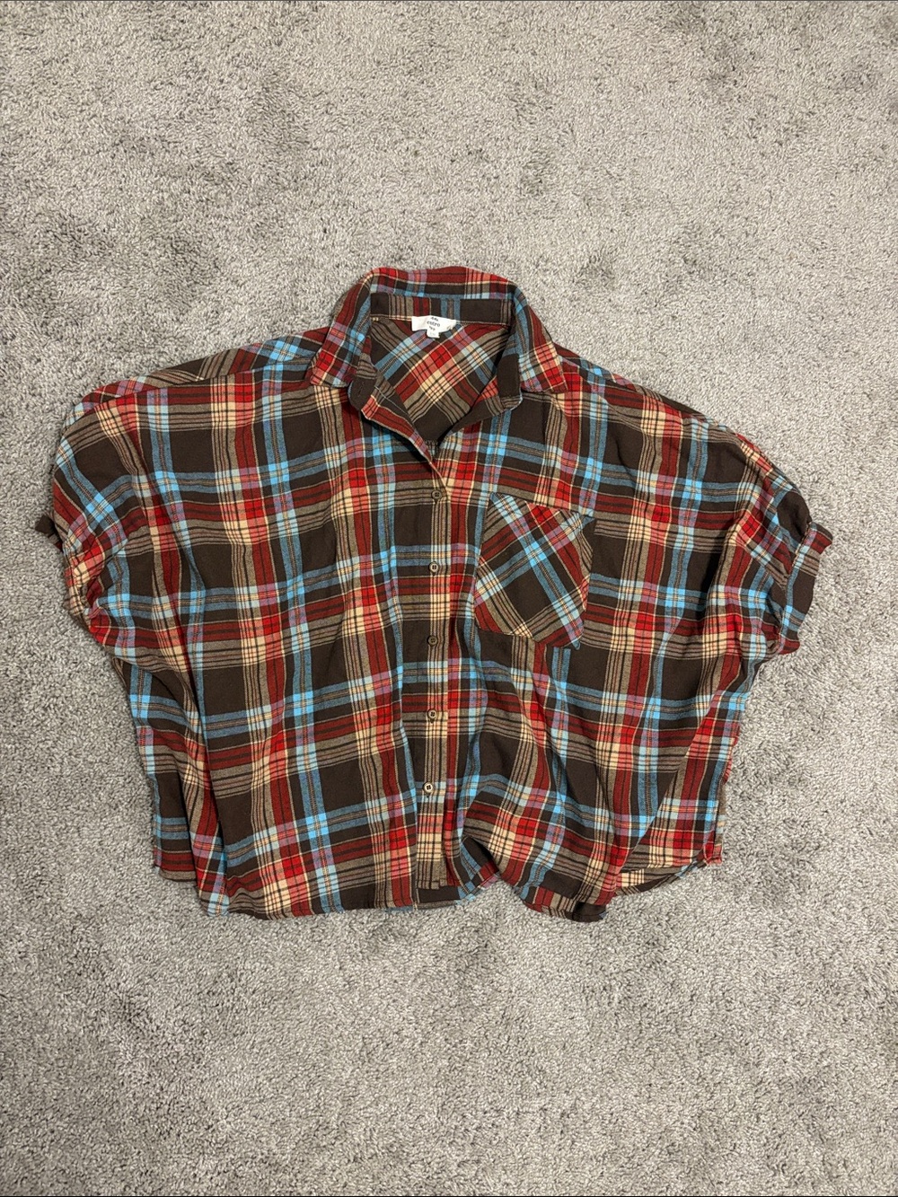 entro Brown Plaid Button-Down Shirt with Red and Blue Accents